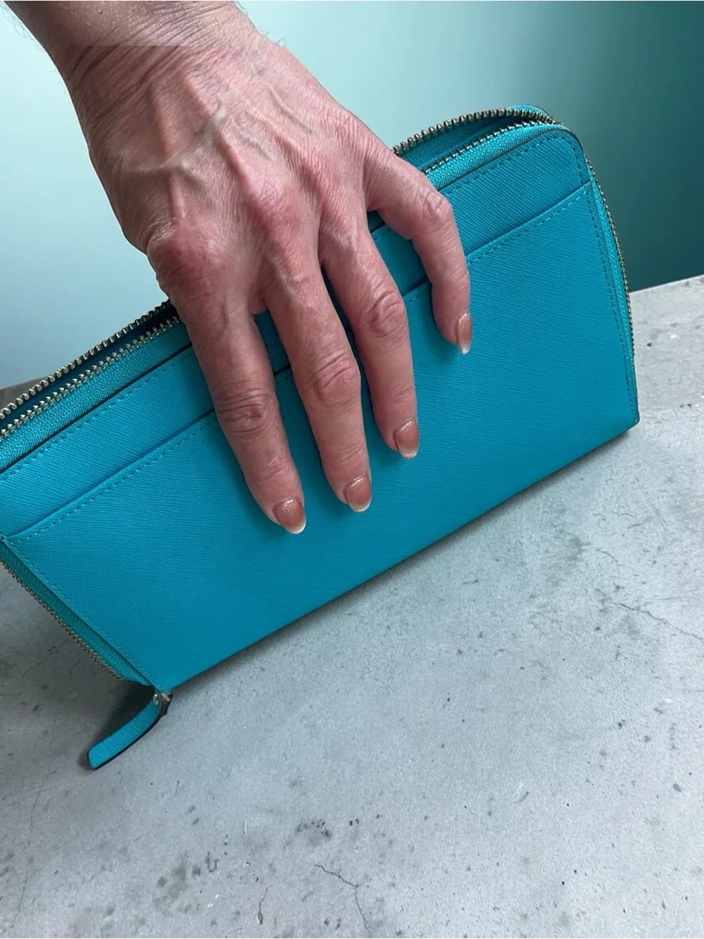 Kate Spade New York Teal Saffiano Leather Zip Around Wallet Clutch